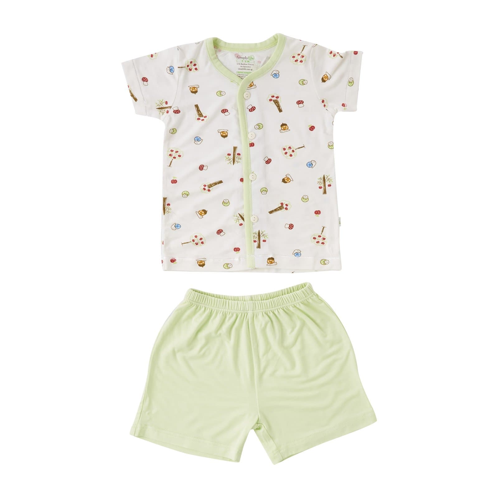 Apples - Short sleeved button vest with shorts (Mint) - Simply Life
