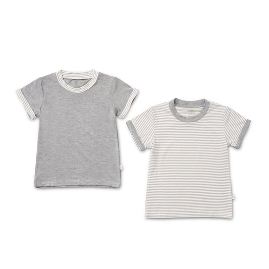 Kids Basic Tee (Folded Sleeves) (Pack of 2) - Grey Stripes / Dark Grey