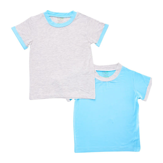 Kids Basic Tee (Folded Sleeves) (Pack of 2) - Turquoise / Grey