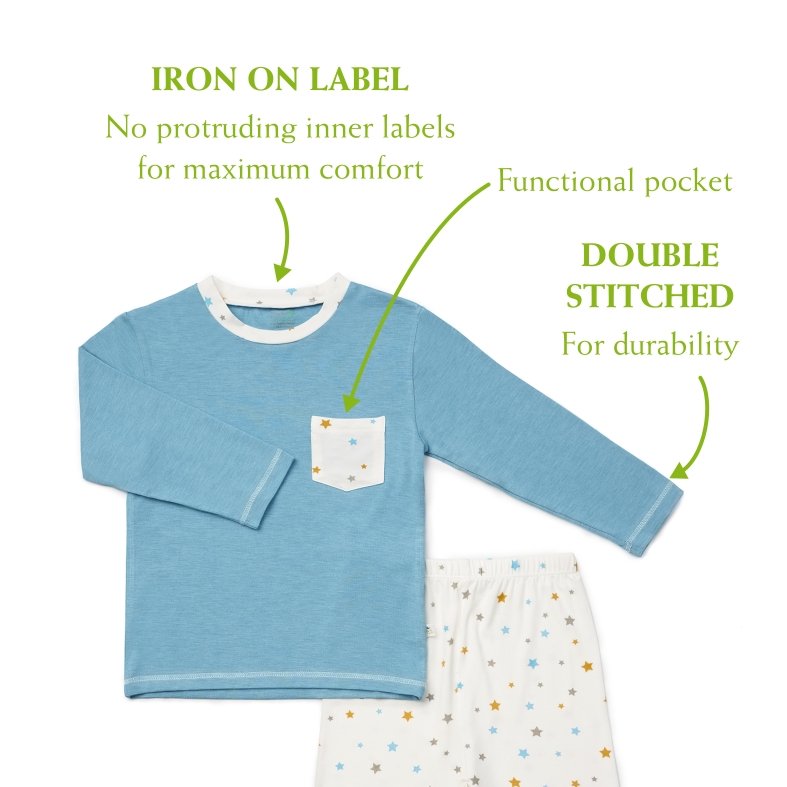 Blue Stars - Long Sleeve Bamboo Pyjamas Set with Front Pocket