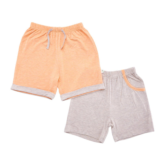 Khaki & Orange - Kids Shorts (Pack of 2)