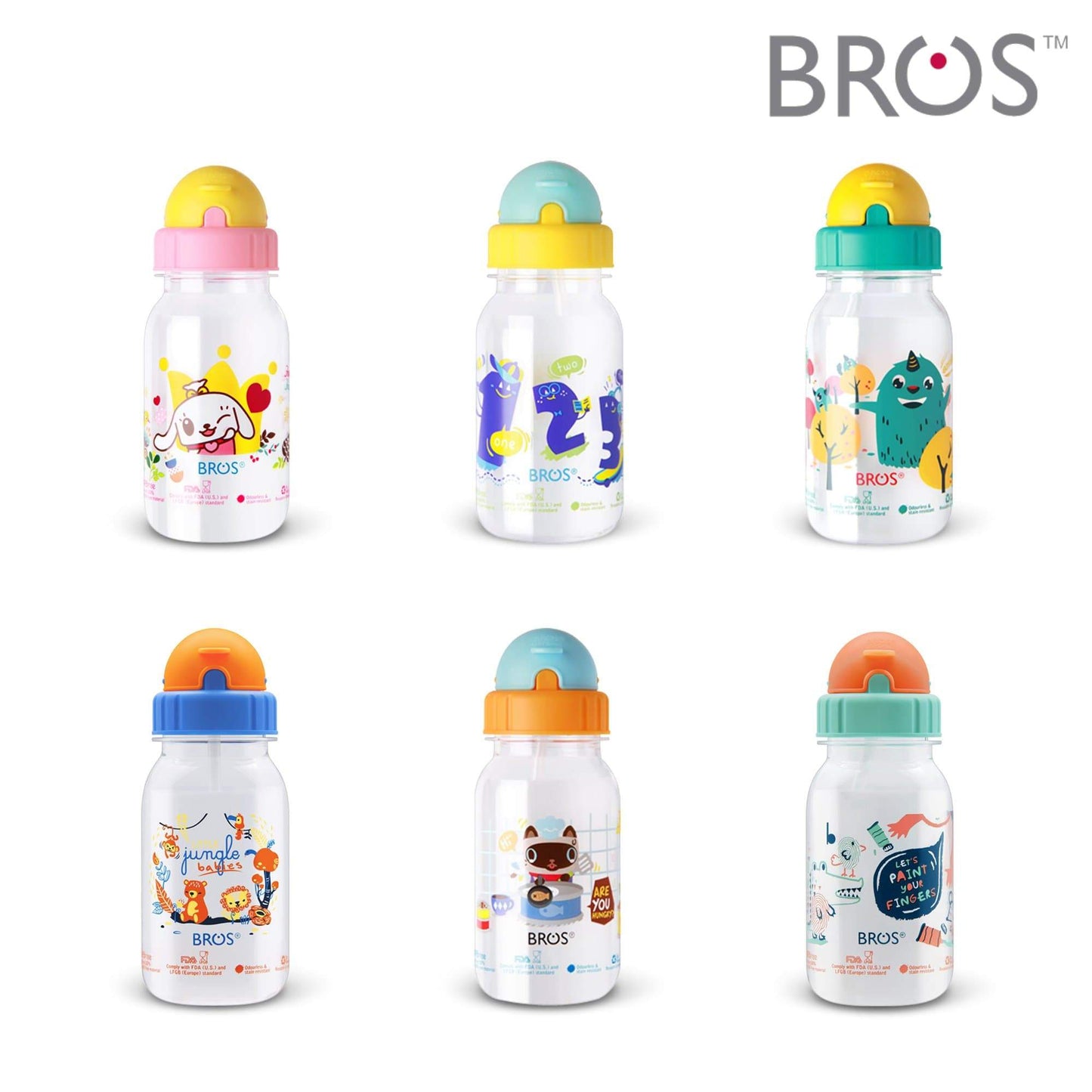 BROS - Crystal - 350ml Kids Water Bottle with Straw Lid