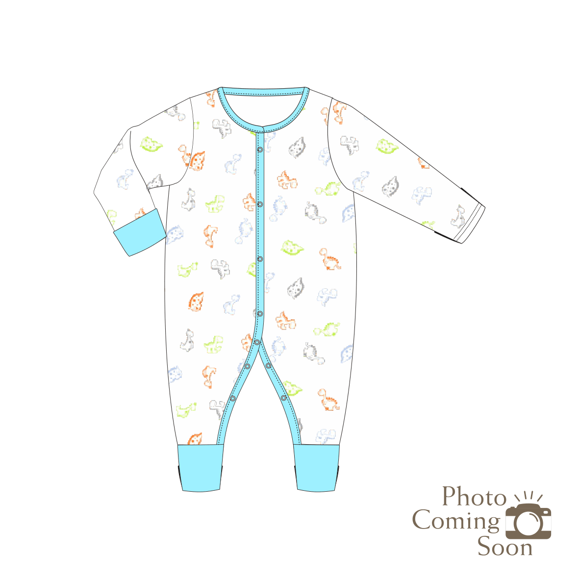 Dinosaurs - Long-sleeved Button Sleepsuit with Folded Mittens & Footie (Turquoise)