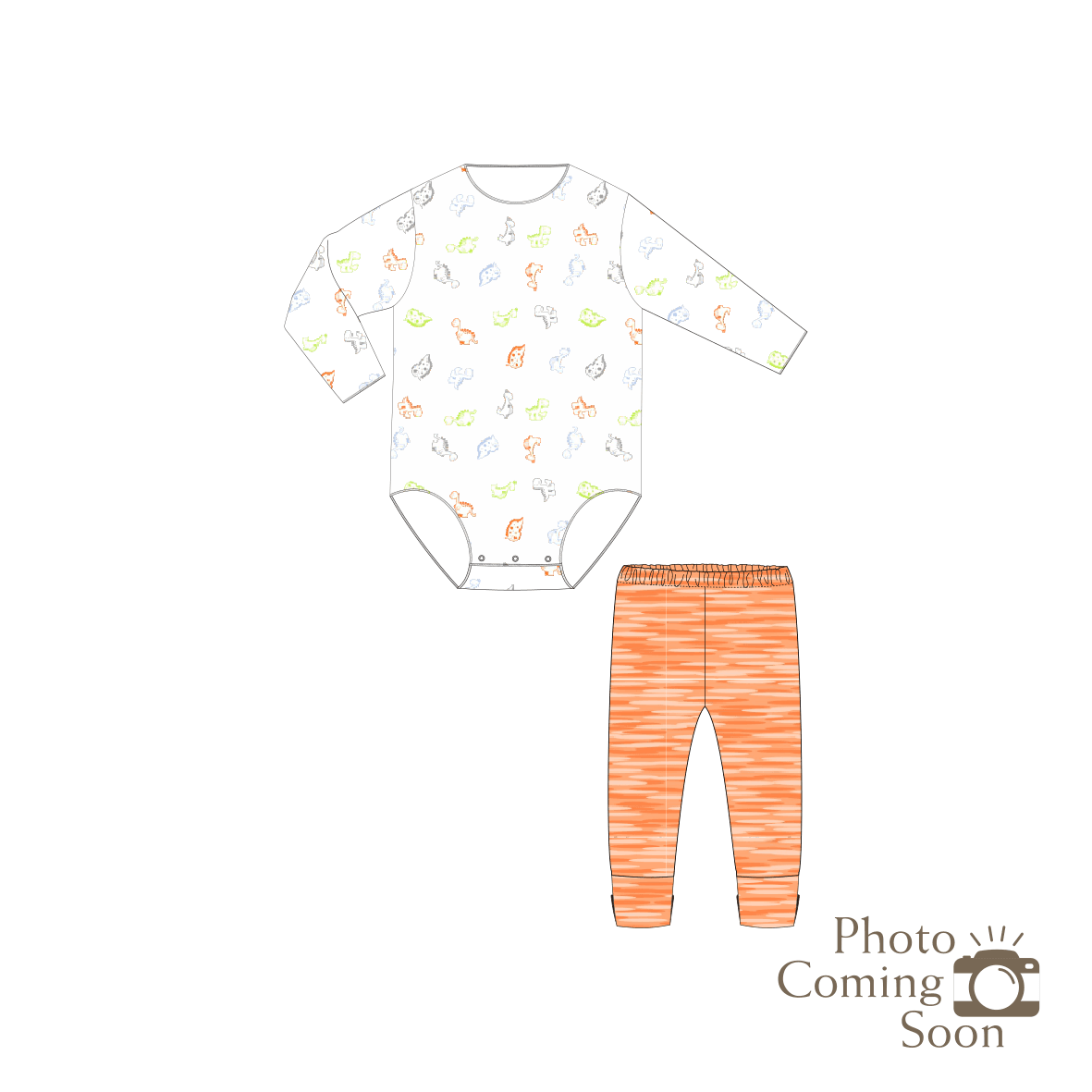 Dinosaurs - Long-sleeved Stretchy Romper with Foldable Footie Pants (Orange)