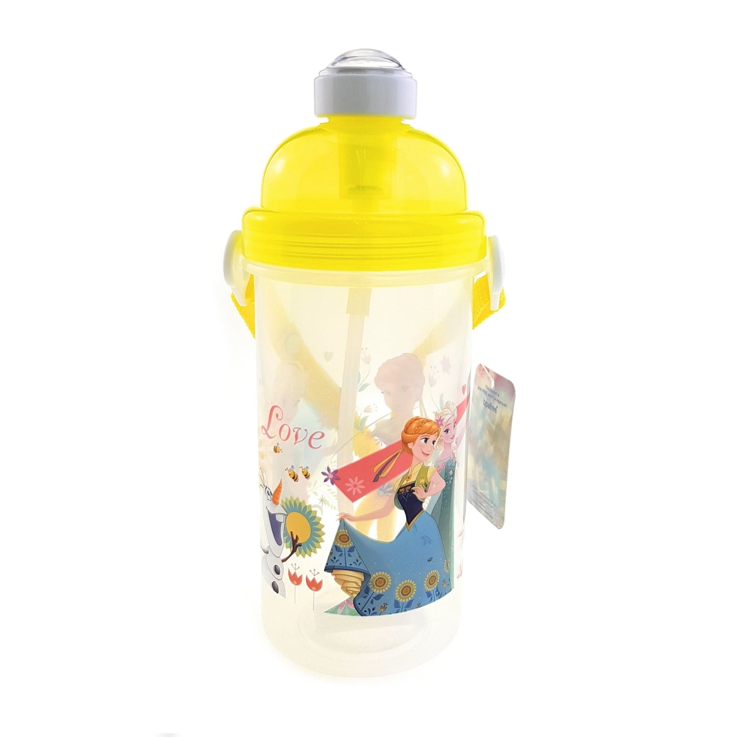 Disney Frozen - Pop-up Straw Canteen Water Bottle with Adjustable Strap (BPA-free), Yellow - Simply Life