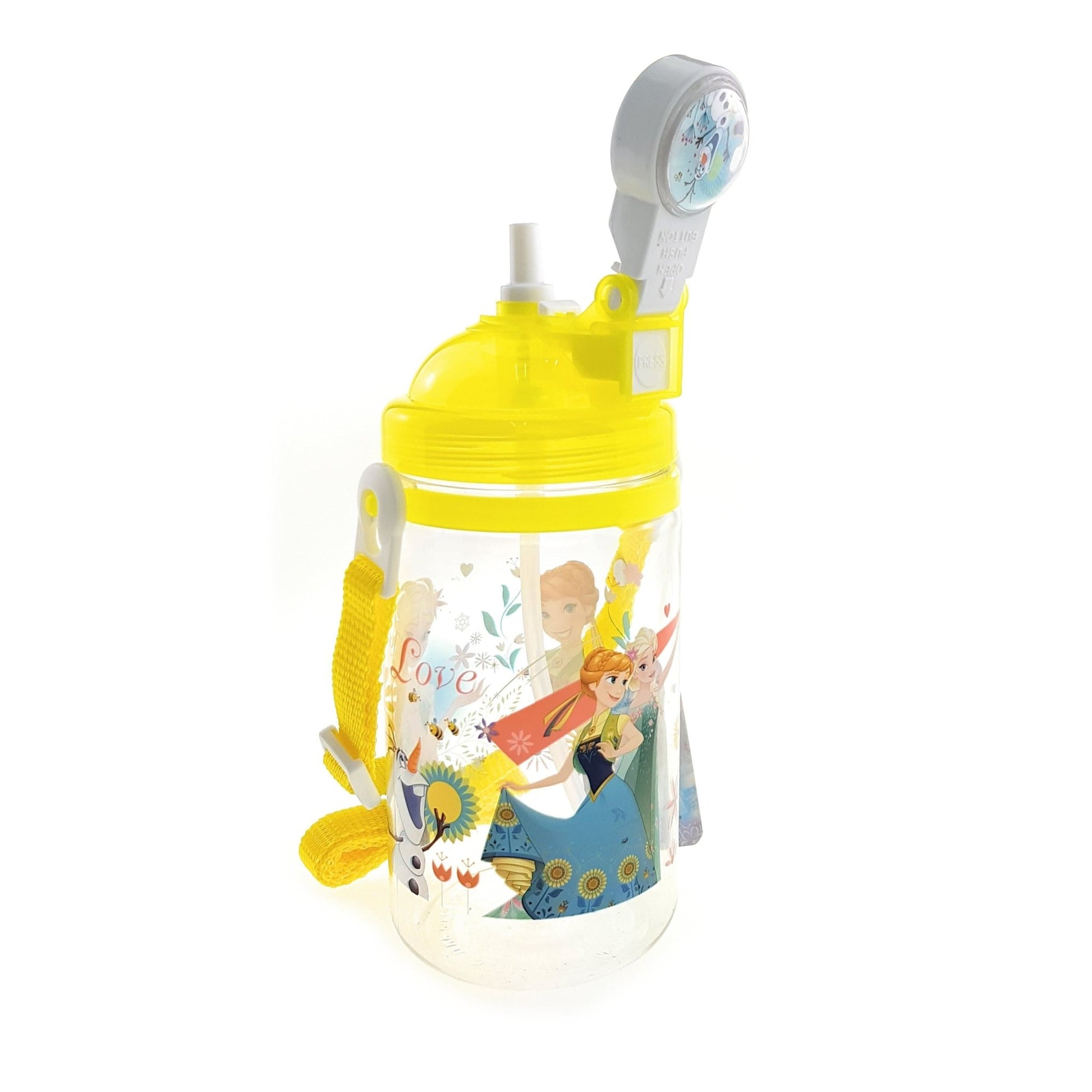 Disney Frozen - Pop-up Straw Canteen Water Bottle with Adjustable Strap (BPA-free), Yellow - Simply Life