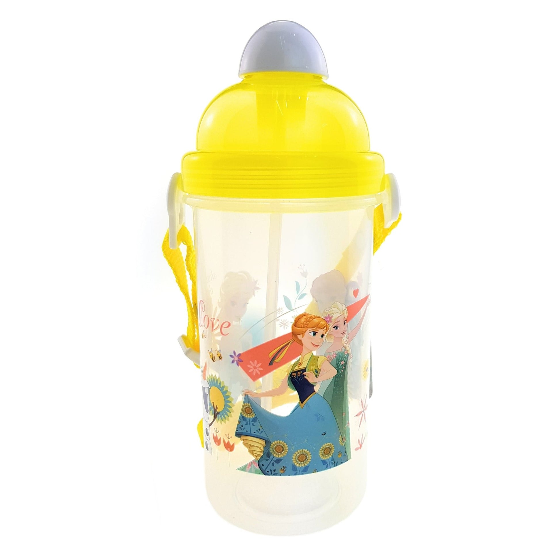Disney Frozen - Soft Straw Canteen Water Bottle with Adjustable Strap (BPA-free), Yellow - Simply Life