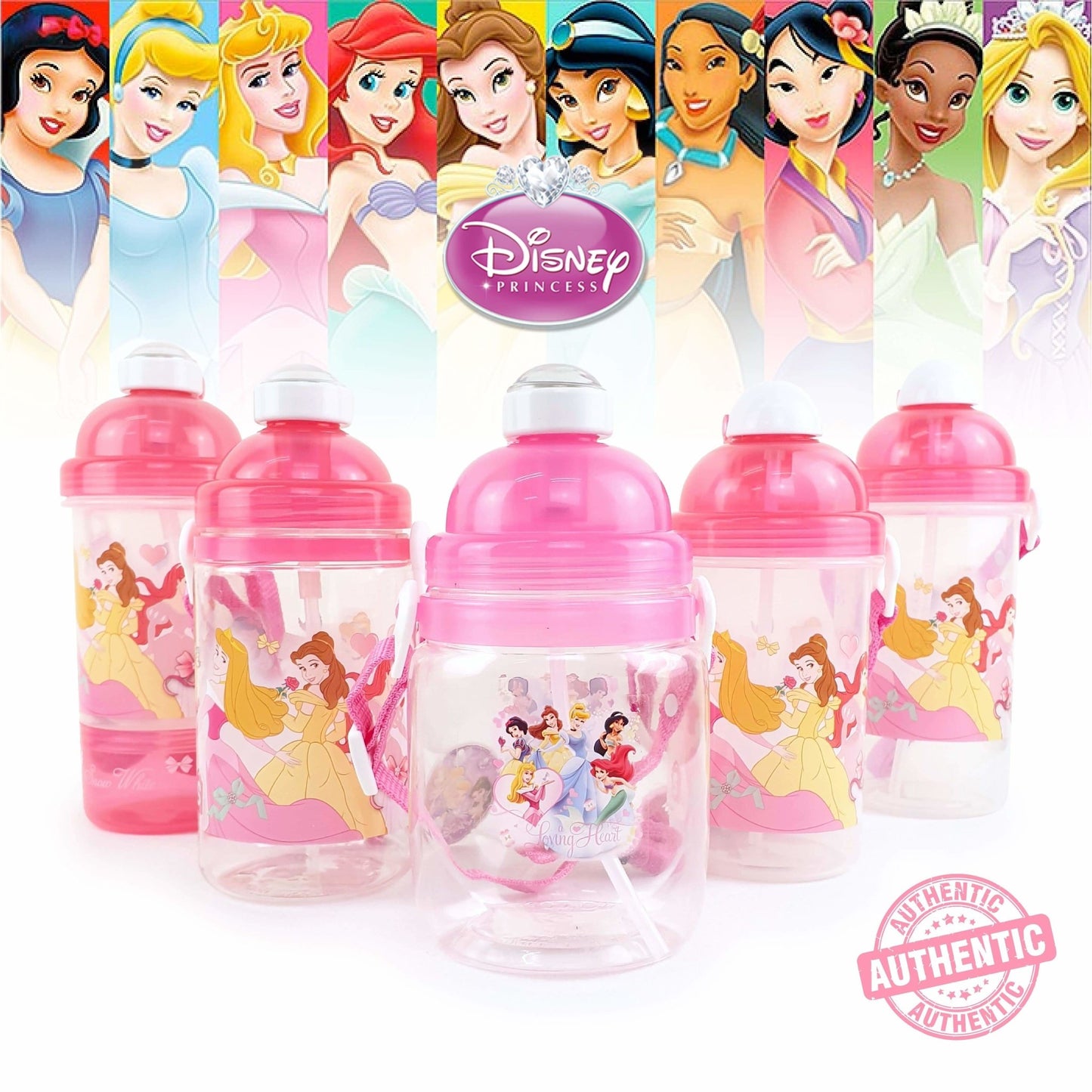 Disney Princess - Pop-up Straw Canteen Water Bottle with Adjustable Strap (BPA-free) - Simply Life