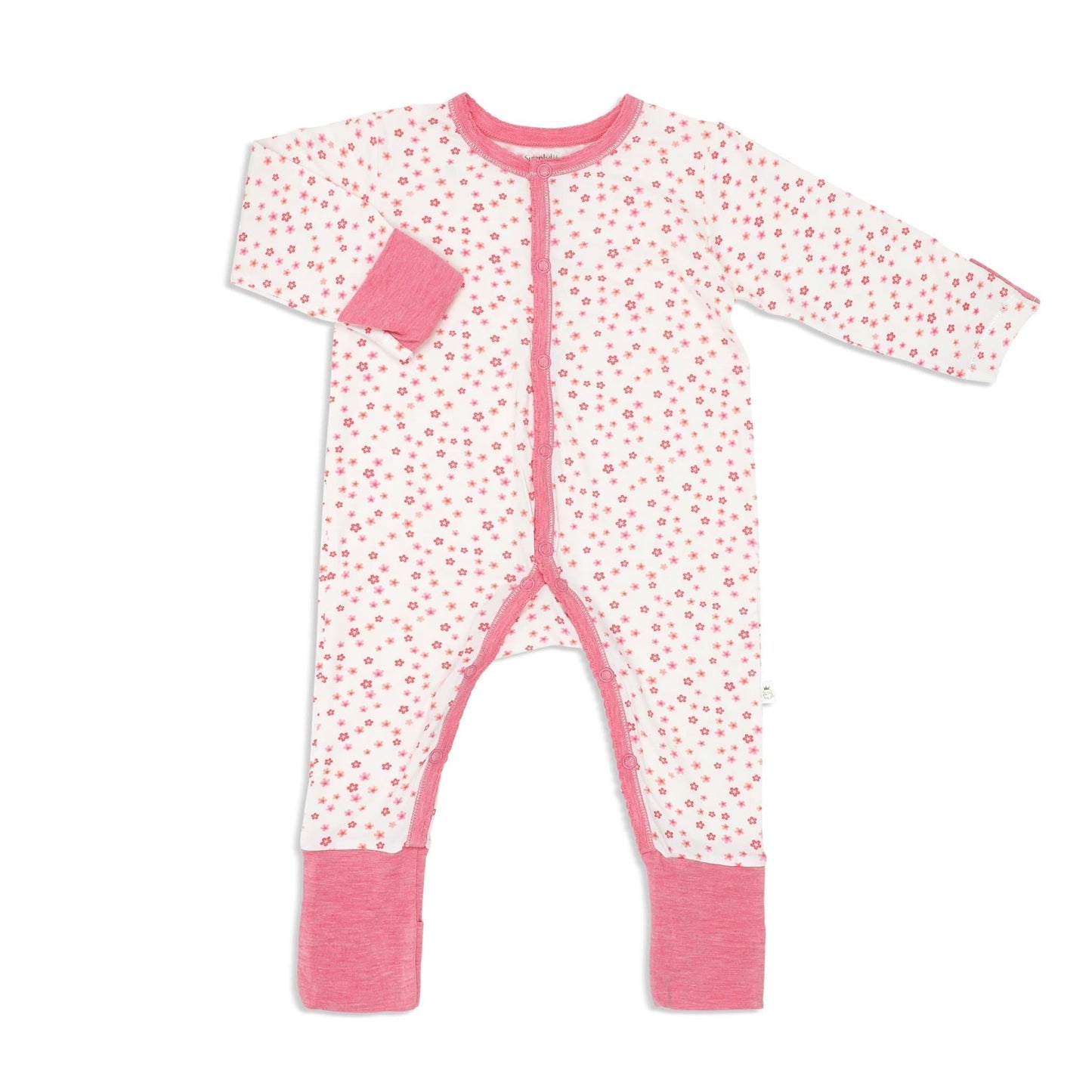 Floral - Long-sleeved Button Sleepsuit with Folded Mittens & Footie - Simply Life