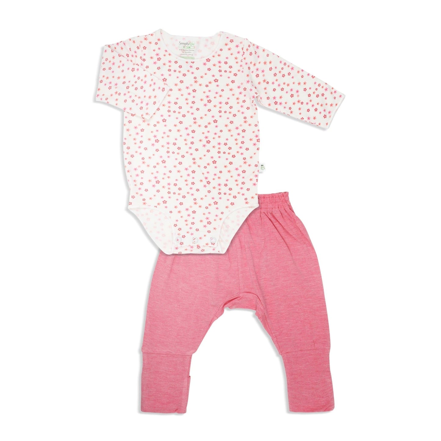 Floral - Long-sleeved Stretchy Romper with Foldable Footie Pants - Simply Life