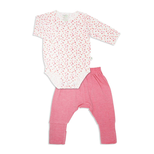Floral - Long-sleeved Stretchy Romper with Foldable Footie Pants - Simply Life
