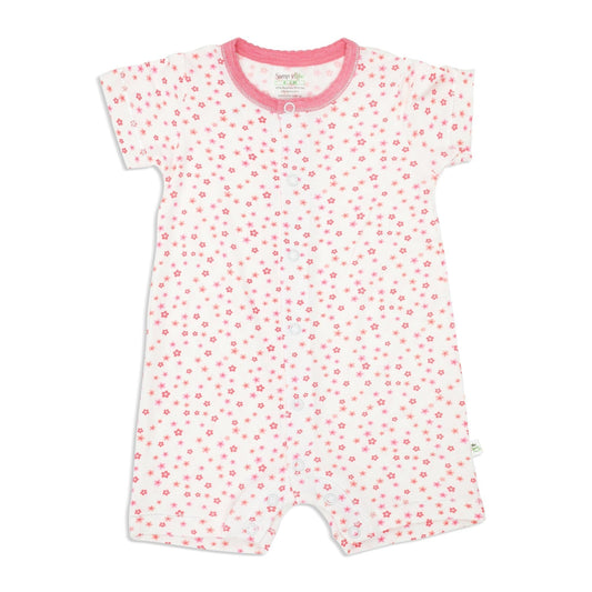 Floral - Short-sleeved Shortall with Front Buttons - Simply Life