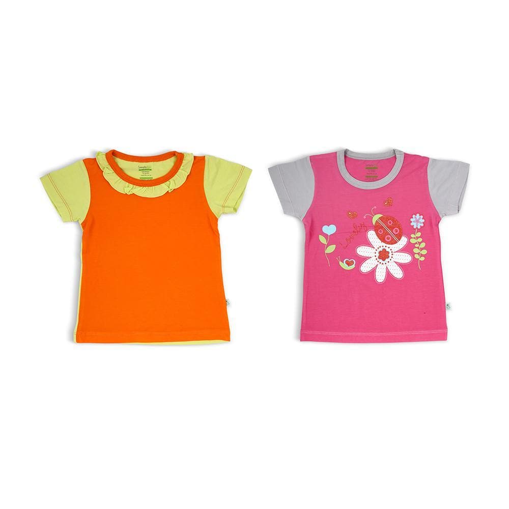 Fuchsia/Grey & Orange/Lime - Short-sleeved T-shirt (2-Pack Set) by simplylifebaby