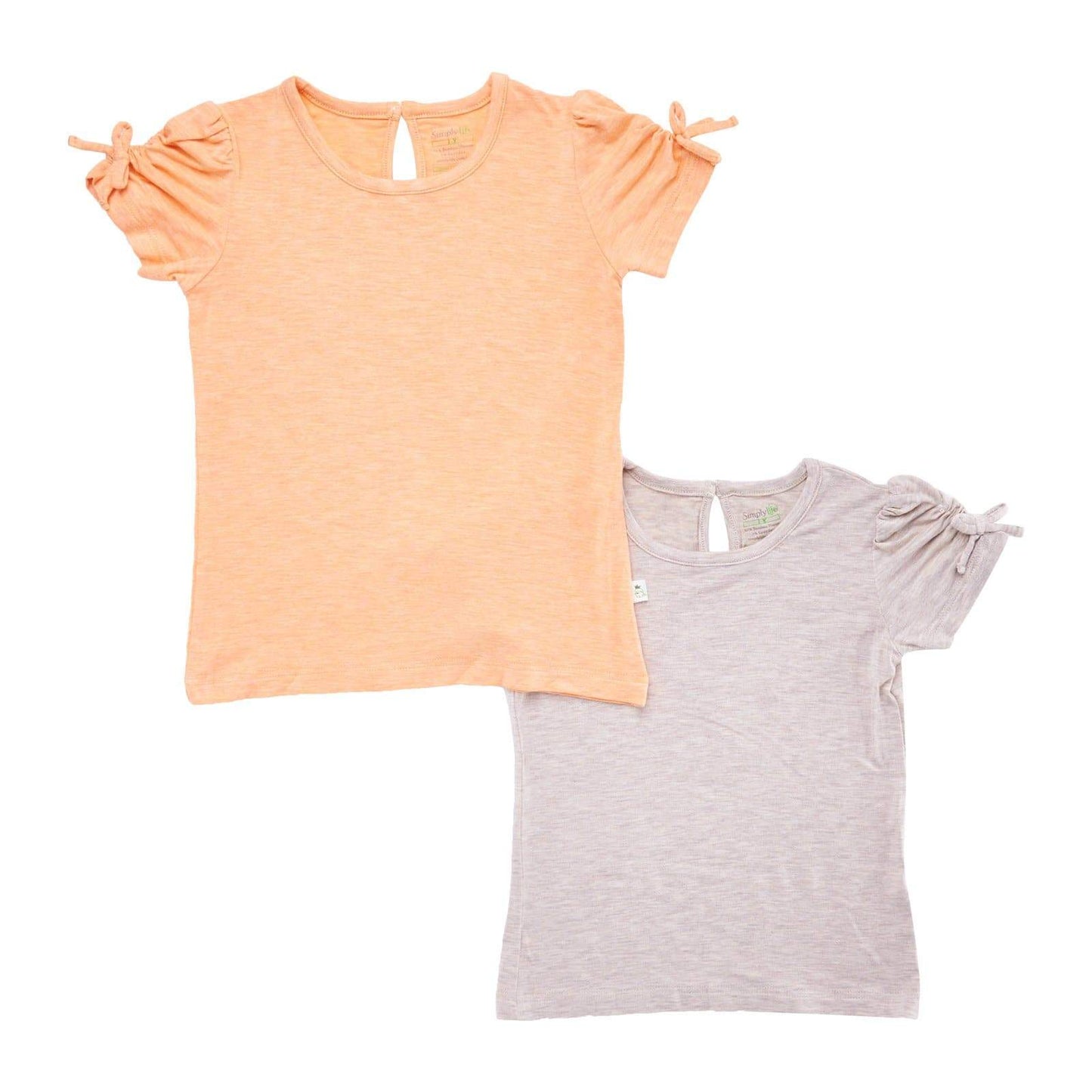 Girls' Tee - Gartherised Sleeves (pack of 2) (Sandwash Khaki & Orange)