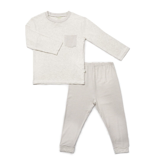 Grey Stripes - Long Sleeve Bamboo Pyjamas Set with Front Pocket