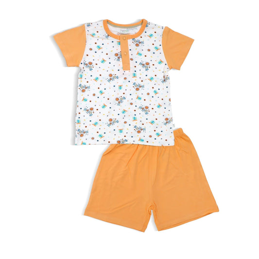 Happy - Shorts & Tee Set with Snap Front Buttons (Orange) by simplylifebaby