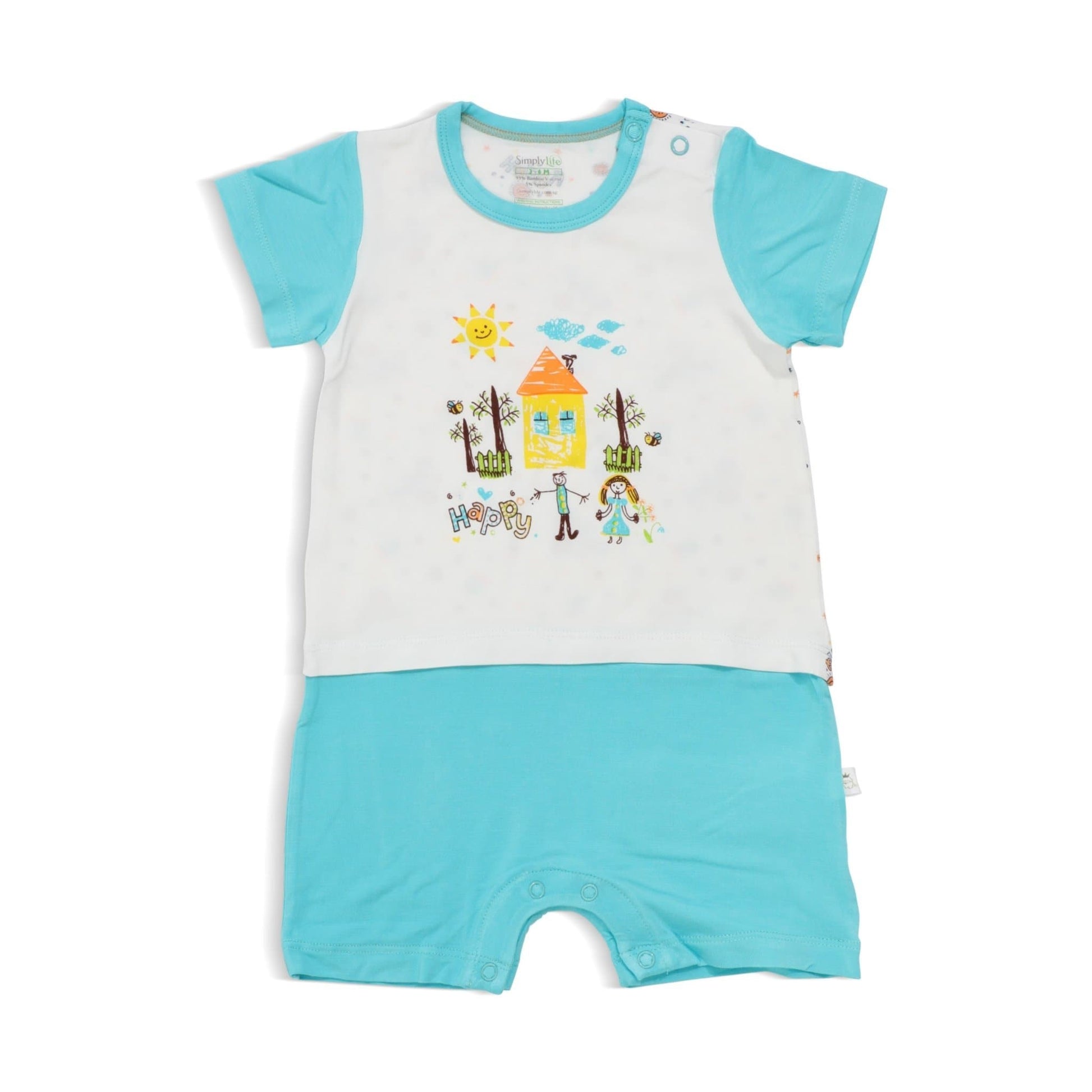 Happy - Tee (shoulder button) with attached Shorts by simplylifebaby