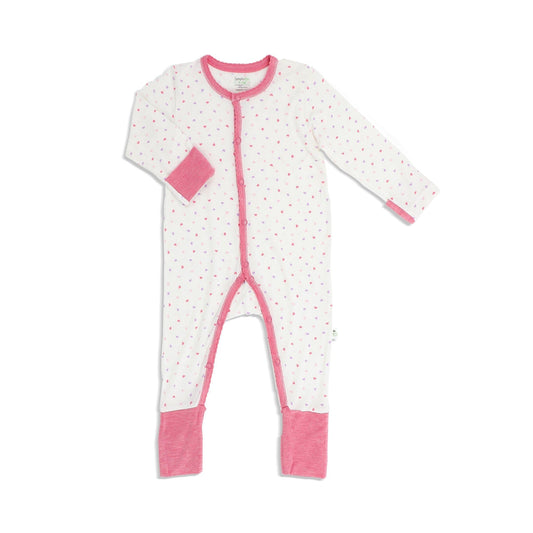 Hearts (Pink) -  Long-sleeved Button Sleepsuit with Folded Mittens & Footie by simplylifebaby