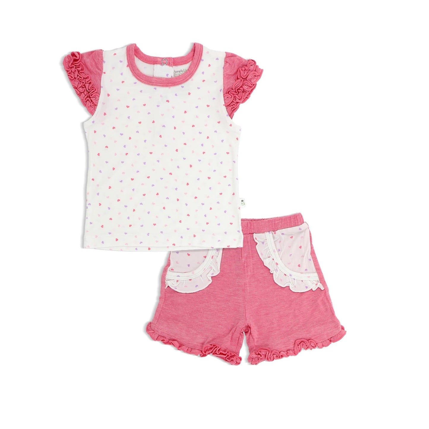 Hearts - Short-sleeved Tee with Ruffles & Shorts with Frills (mocked pocket) Baby Set - Simply Life
