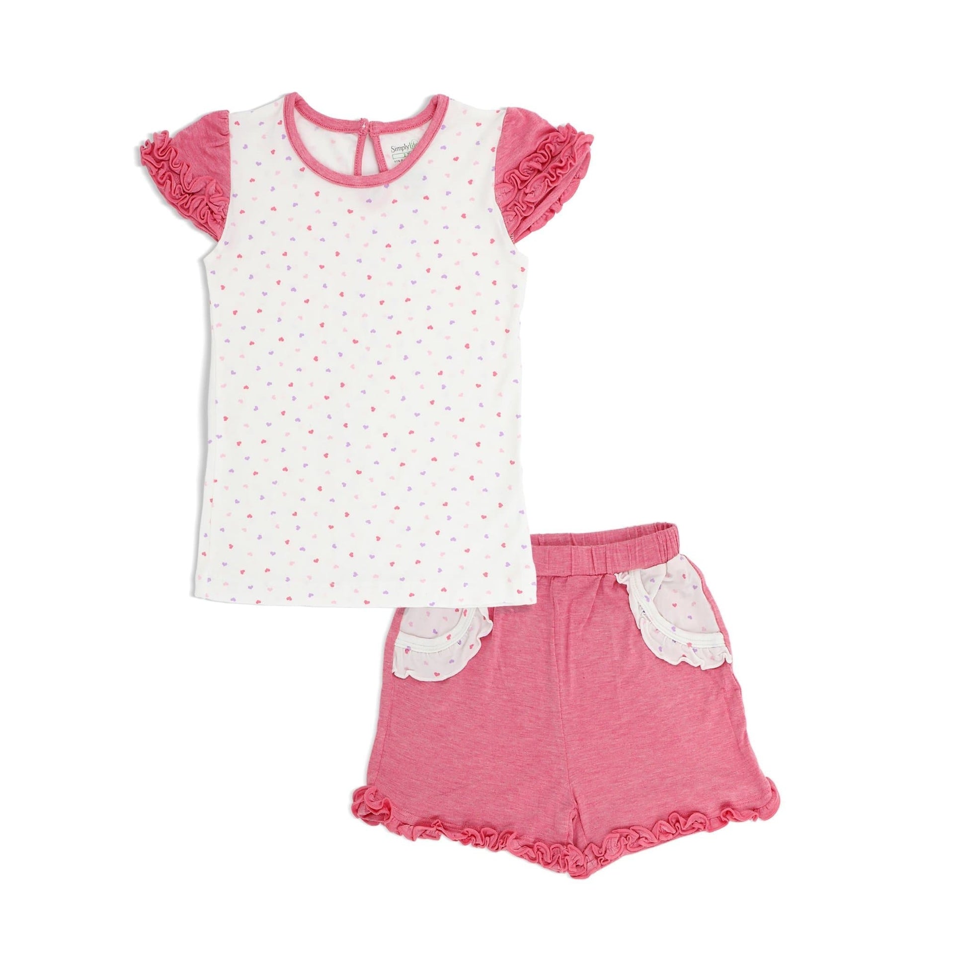 Hearts - Short-sleeved Tee with Ruffles & Shorts with Frills (mocked pocket) Kids Set - Simply Life
