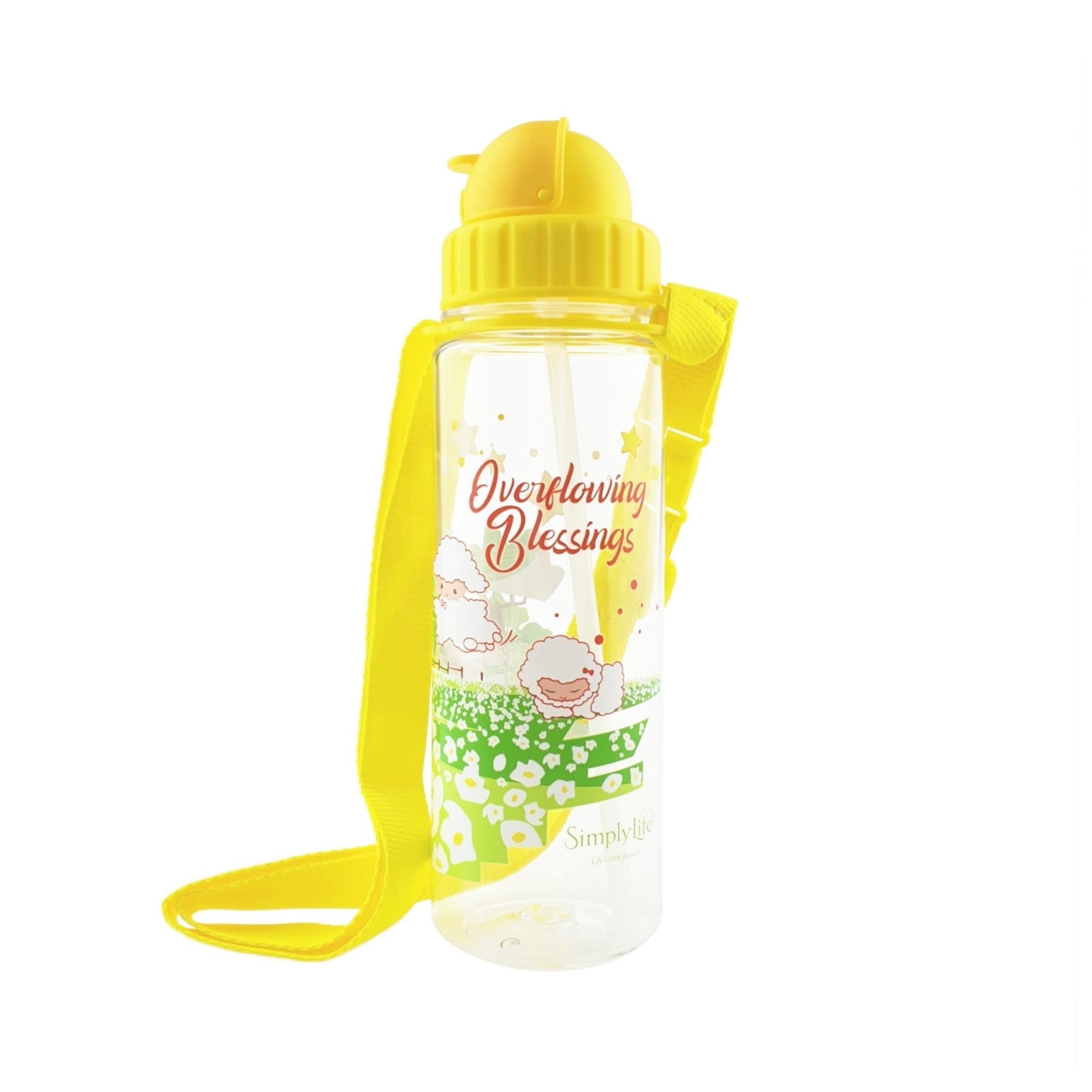 Overflowing Blessings Lambs - 450 ml bottle with straw lid and strap - Simply Life