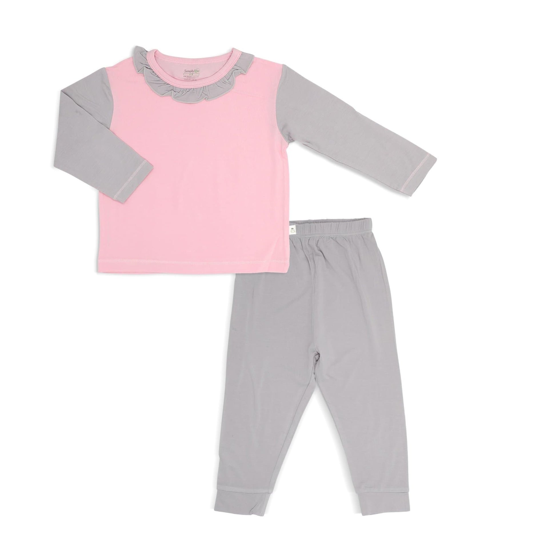 Pink & Grey - Pyjamas Set with Frilled Collar by simplylifebaby