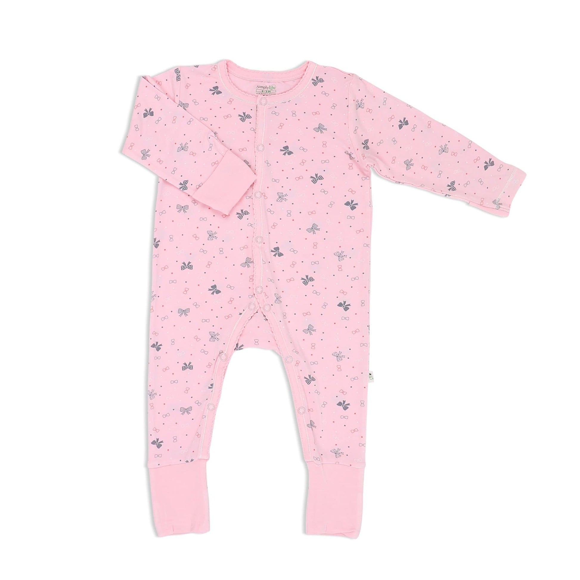 Ribbons - Long-sleeved Button Sleepsuit with Folded Mittens & Footie - Simply Life
