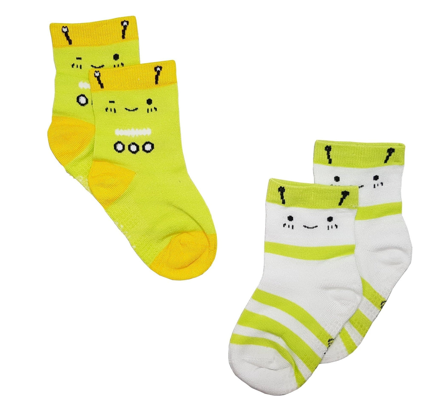 Robots (1-pair Lime Green / 1-pair White) - Anti-slip Bamboo Socks (2 Pairs) by simplylifebaby