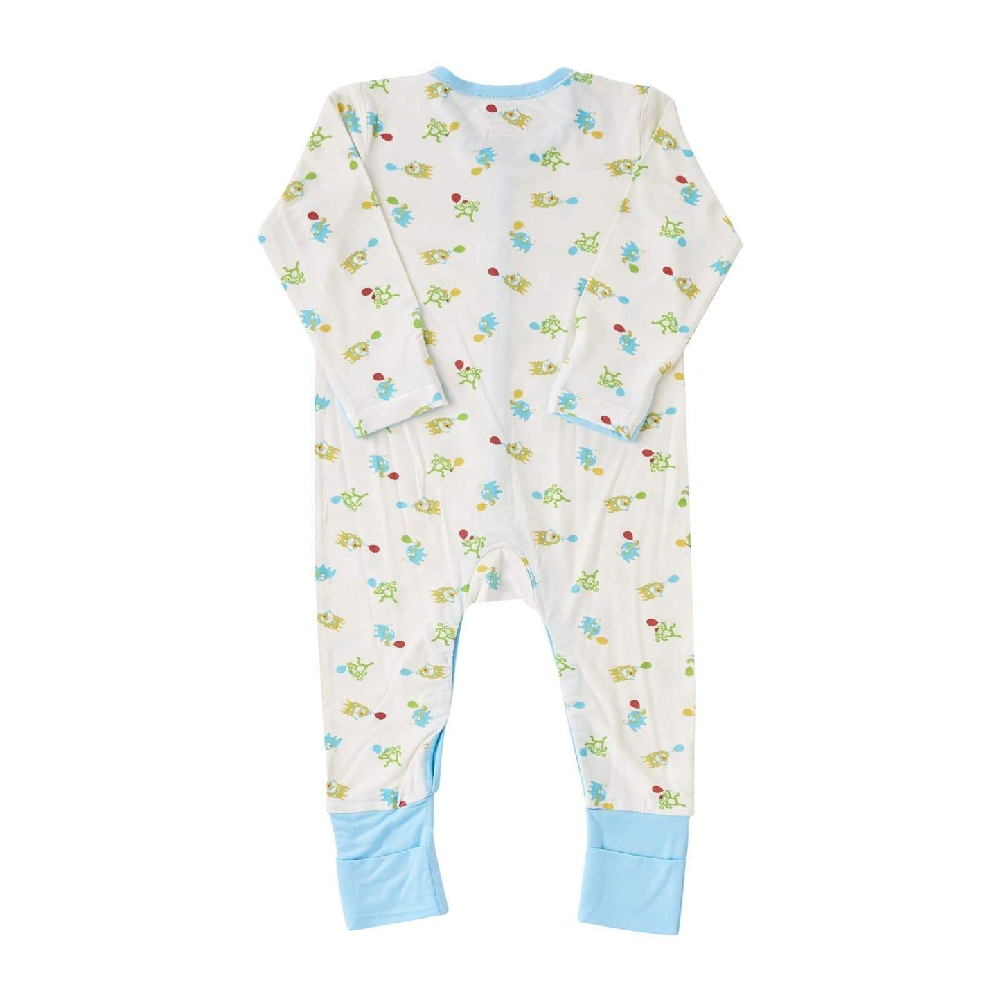 Safari - Long-sleeved Button Sleepsuit with Folded Mittens & Footie (Turquoise)