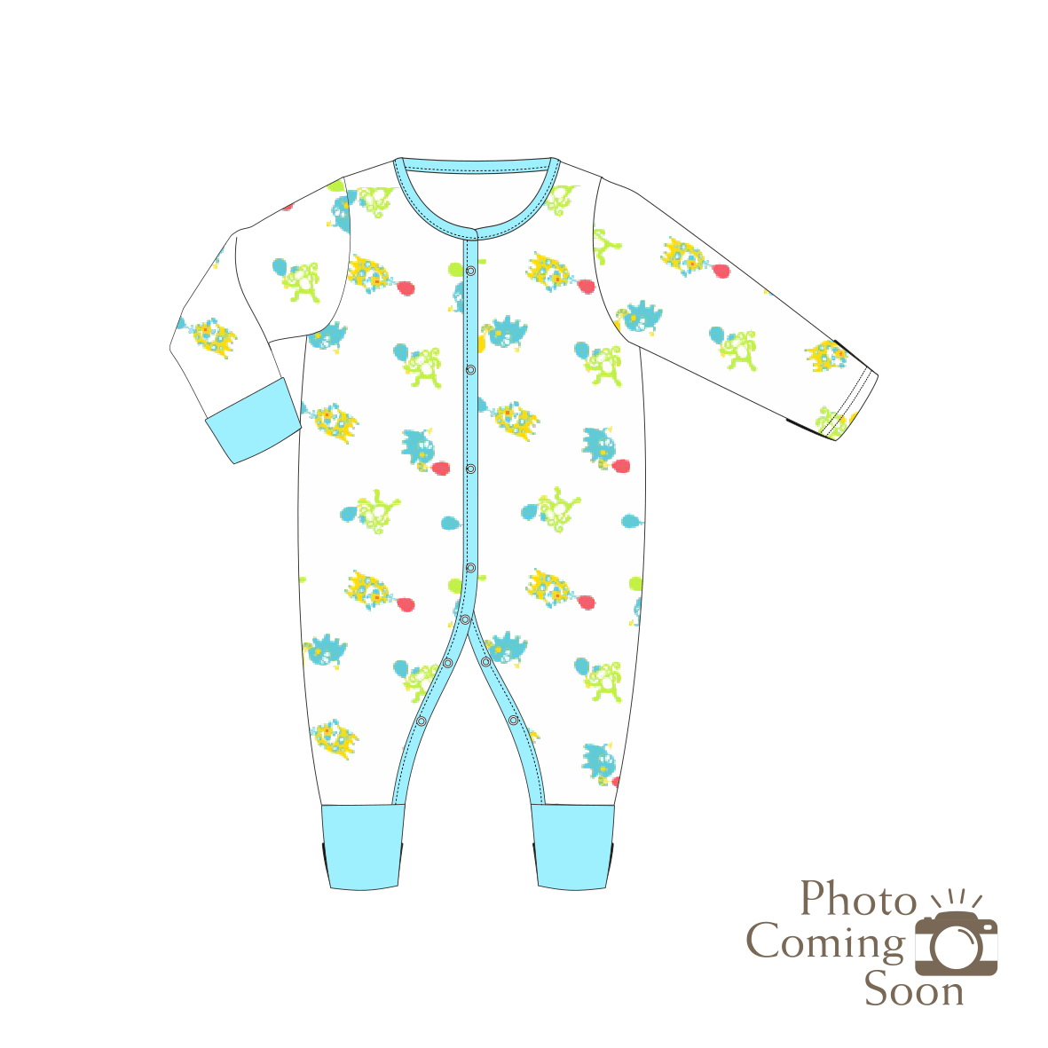 Safari - Long-sleeved Button Sleepsuit with Folded Mittens & Footie (Turquoise)