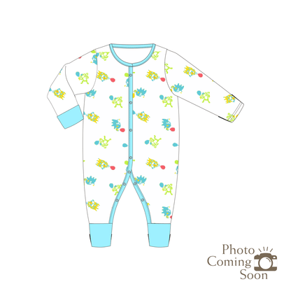 Safari - Long-sleeved Button Sleepsuit with Folded Mittens & Footie (Turquoise)