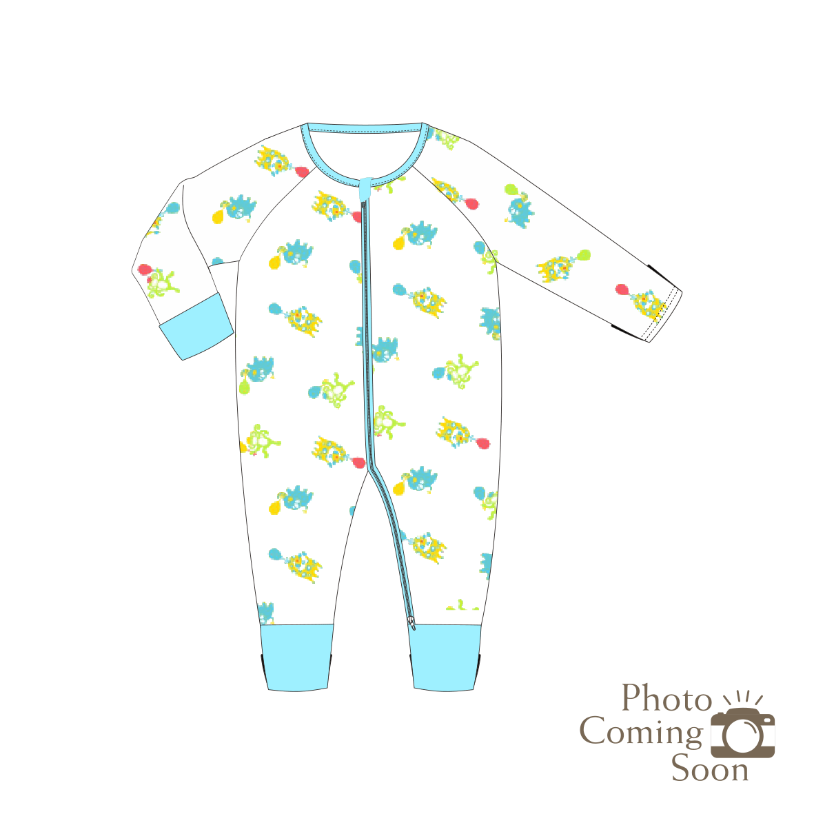 Safari - Long-sleeved Zipper Sleepsuit with Folded Mittens & Footie (Turquoise)
