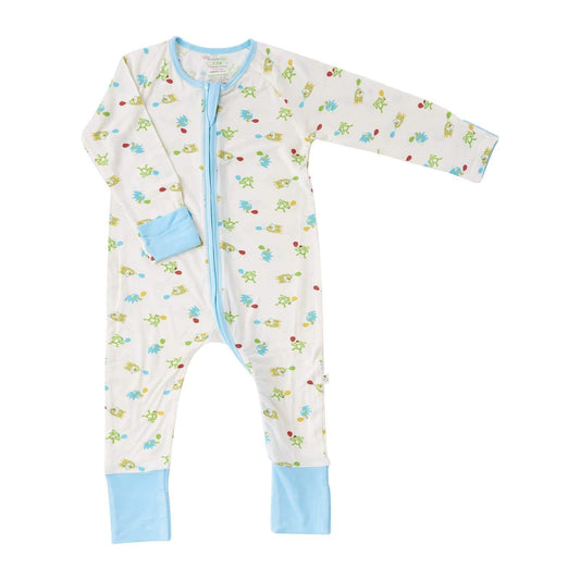 Safari - Long-sleeved Zipper Sleepsuit with Folded Mittens & Footie (Turquoise)