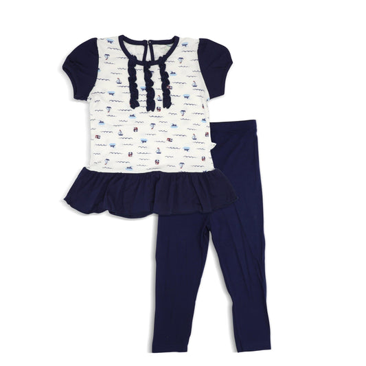 Sailing - Blouse with Puff Sleeves & Leggings (2-pc set) by simplylifebaby