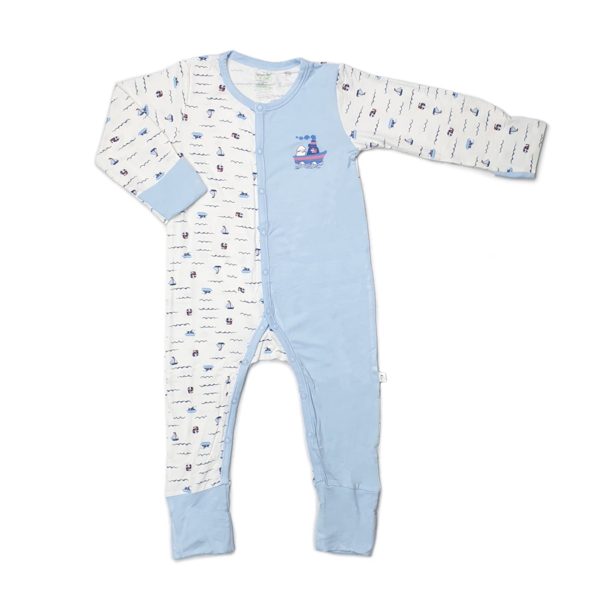 Sailing - Long-sleeved Button Sleepsuit with Folded Mittens & Footie (Spot Print) by simplylifebaby