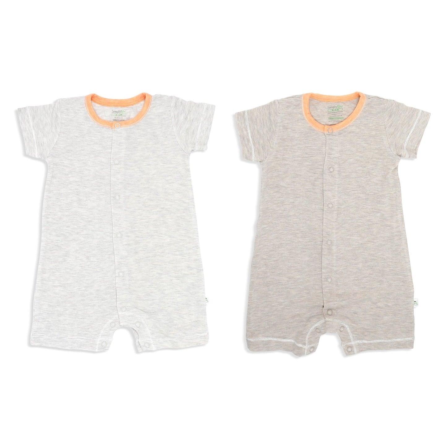 Sandwash Khaki and Grey with Orange - Short-sleeved Shortall with Front Buttons (Value Pack of 2) - Simply Life