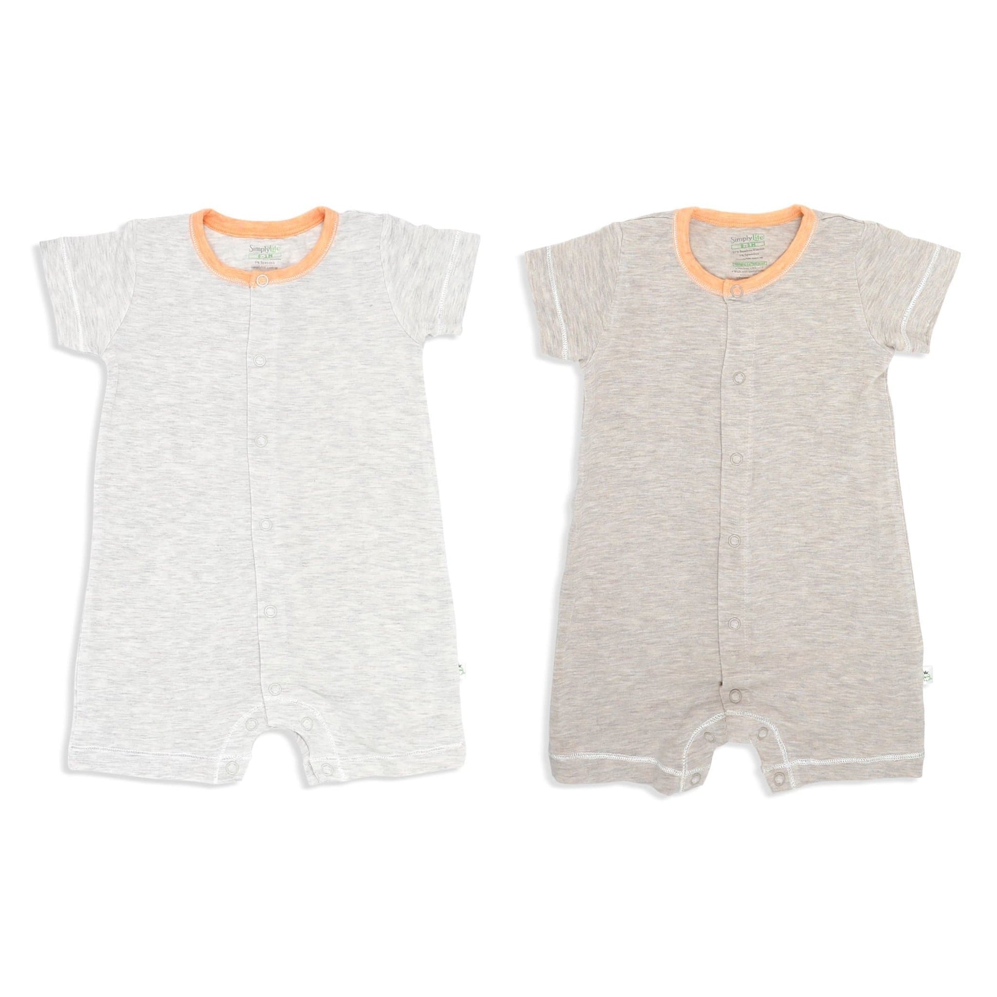 Sandwash Khaki and Grey with Orange - Short-sleeved Shortall with Front Buttons (Value Pack of 2) - Simply Life