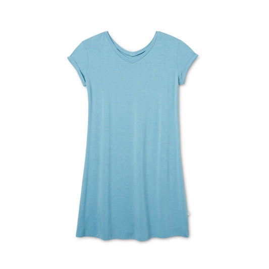 Sandwash Lagoon Blue - Night Dress with V-neckline and Folded Cap Sleeves