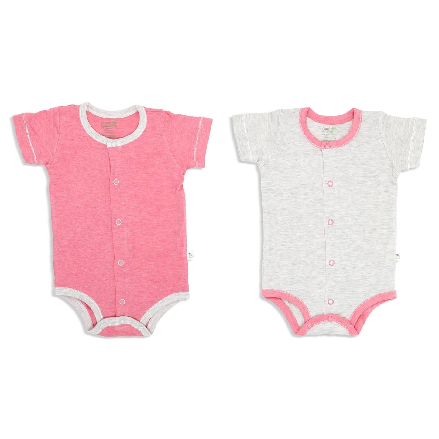 Sandwash Pink and Grey - Short-sleeved Creeper with Front Buttons (Value Pack of 2) - Simply Life