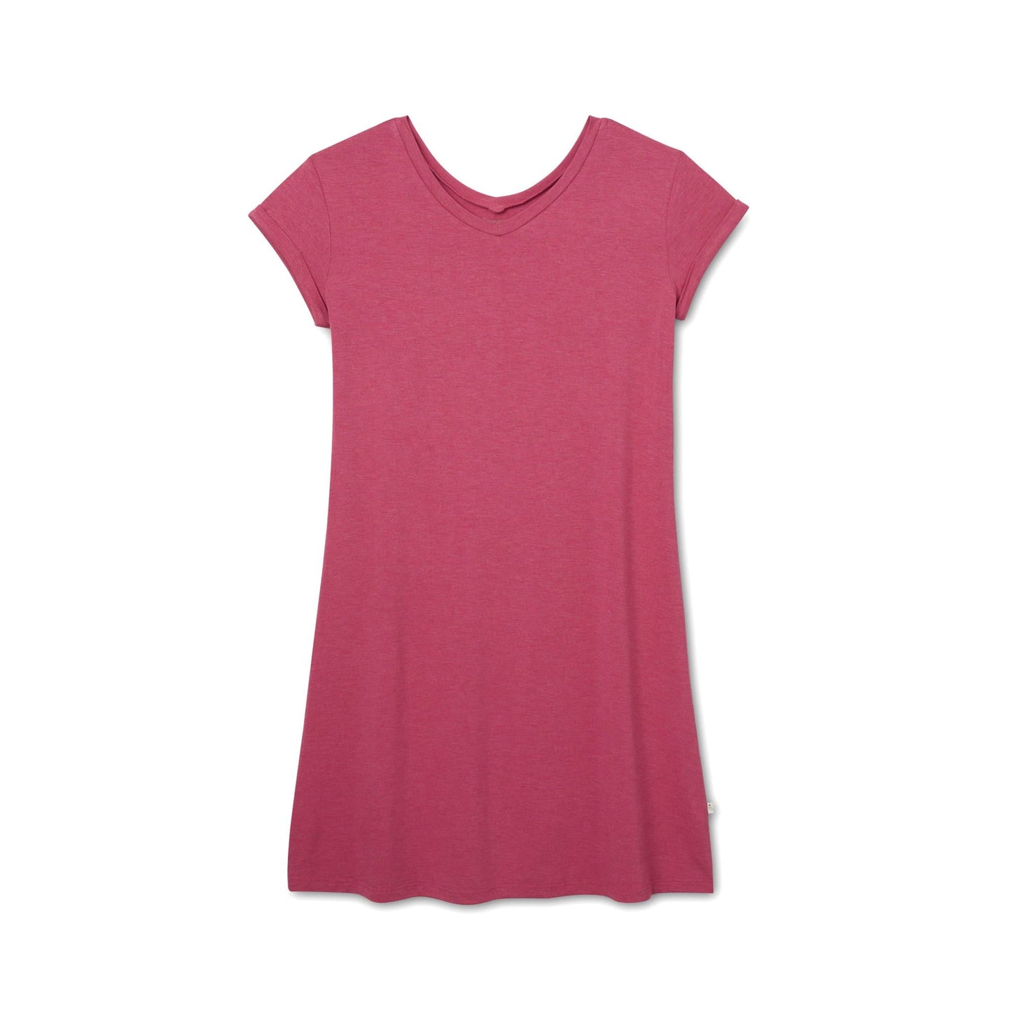 Sandwash Ruby Red - Night Dress with V-neckline and Folded Cap Sleeves