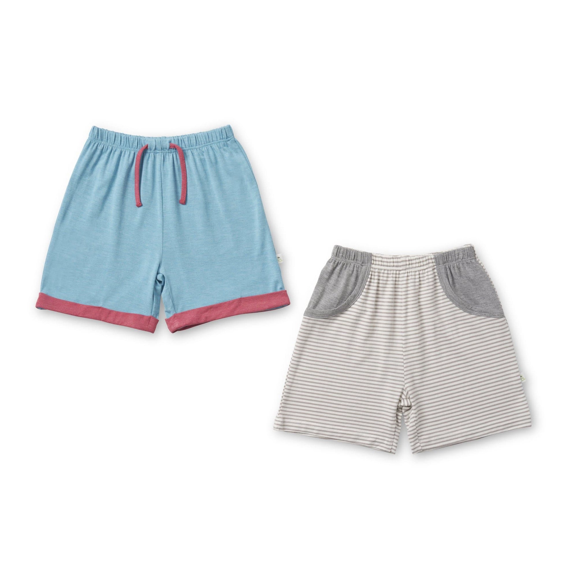 Shorts with Mocked Pocket/Drawstring (Sandwash Lagoon Blue & Grey Stripes) - Simply Life
