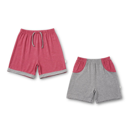 Shorts with Mocked Pocket/Drawstring (Sandwash Ruby Red & Sandwash Dark Grey) - Simply Life