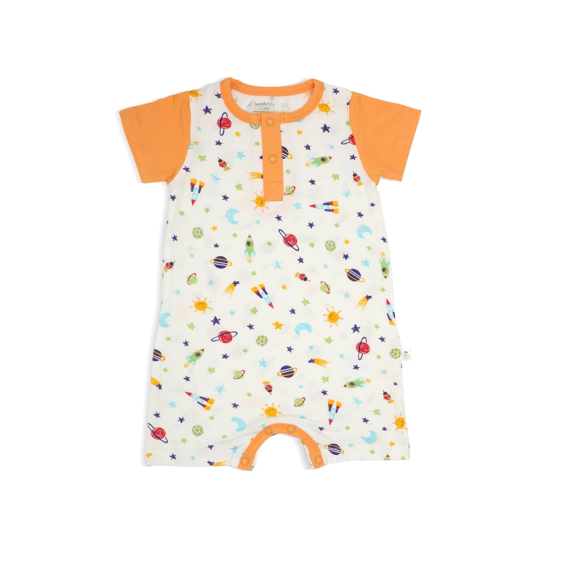 Spaceships - Short-sleeved Shortall with Front Buttons by simplylifebaby