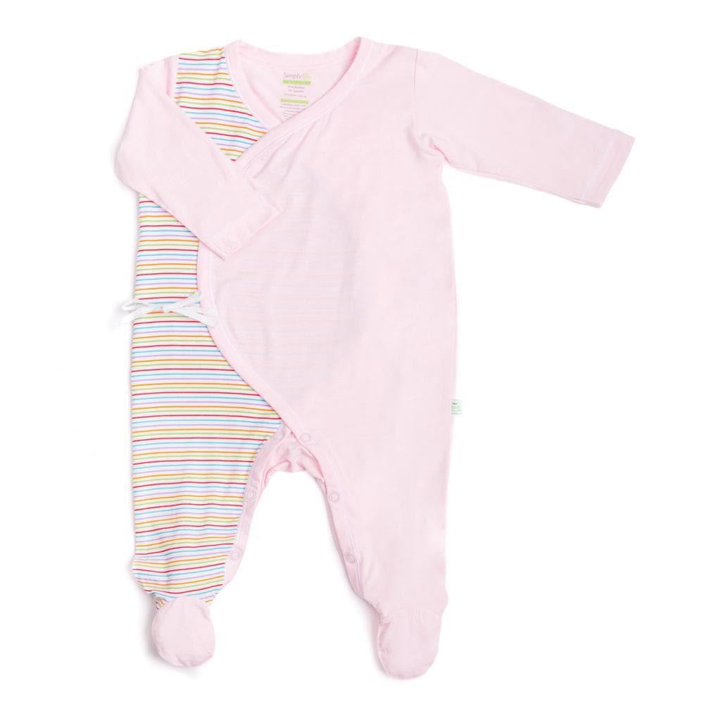 Stripes (Pink) - Long-sleeved Kimono Sleepsuit with Footie by simplylifebaby