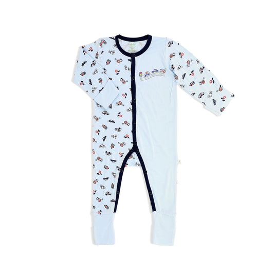 Traffic- Long-sleeved Button Front Sleepsuit with Folded Mittens & Footie (Spot Print) - Simply Life