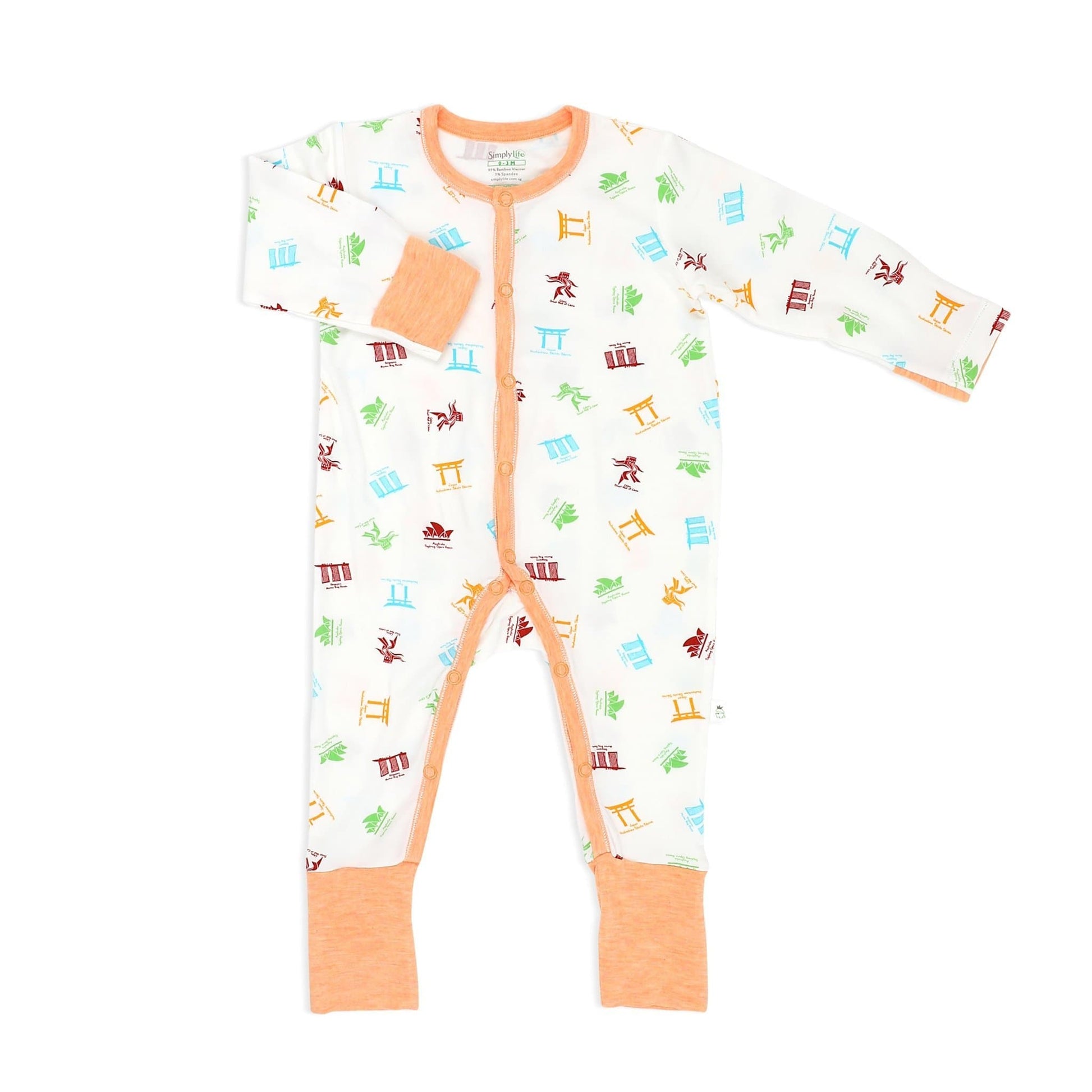 Travel - Long-sleeved Button Sleepsuit with Folded Mittens & Footie - Simply Life