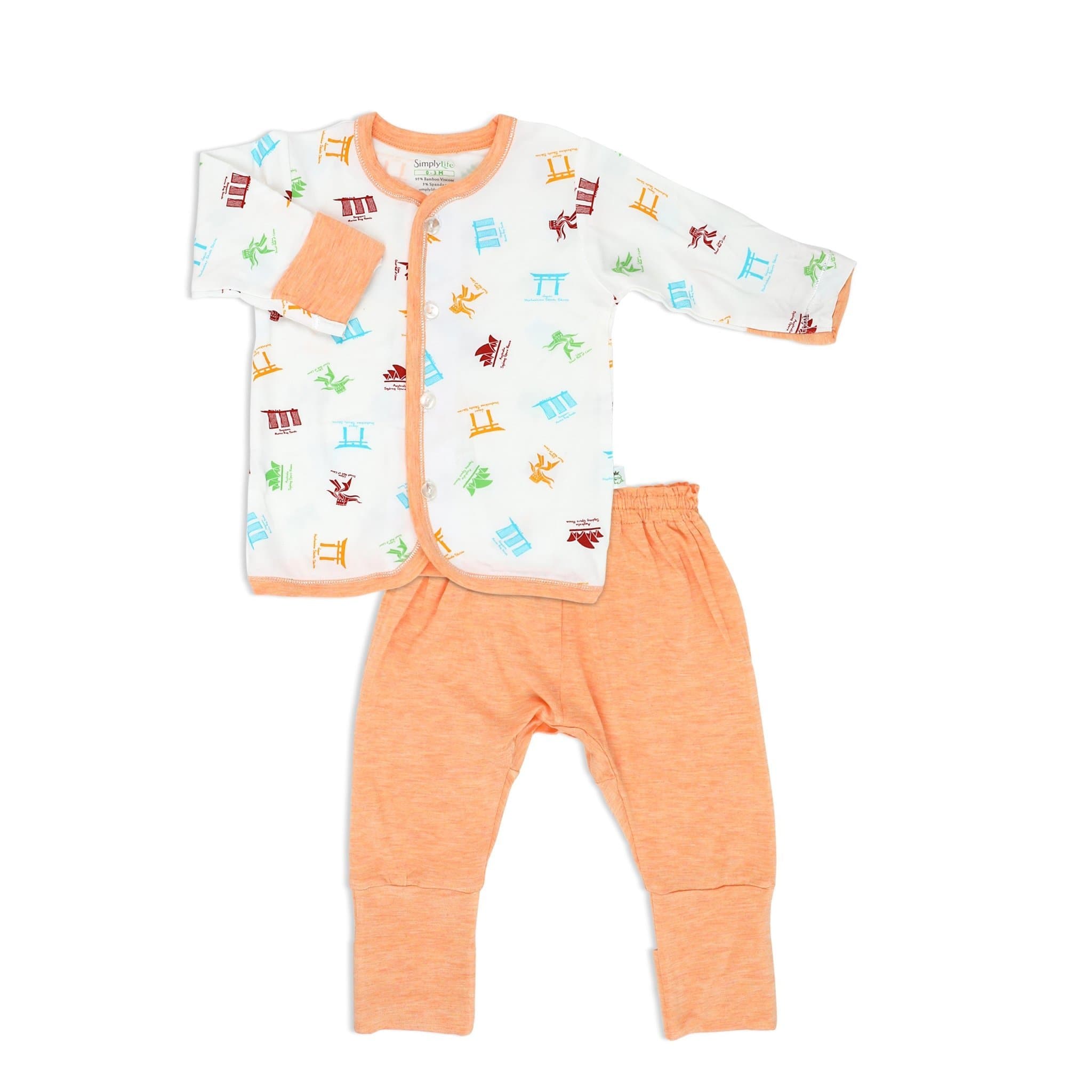 Travel Baby Long Sleeve Button Vest and Long Pants Folded Mittens