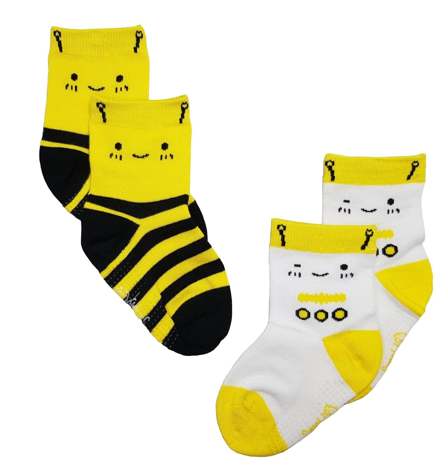 Yellow Bee / Robot - Anti-slip Bamboo Socks (2 Pairs) by simplylifebaby